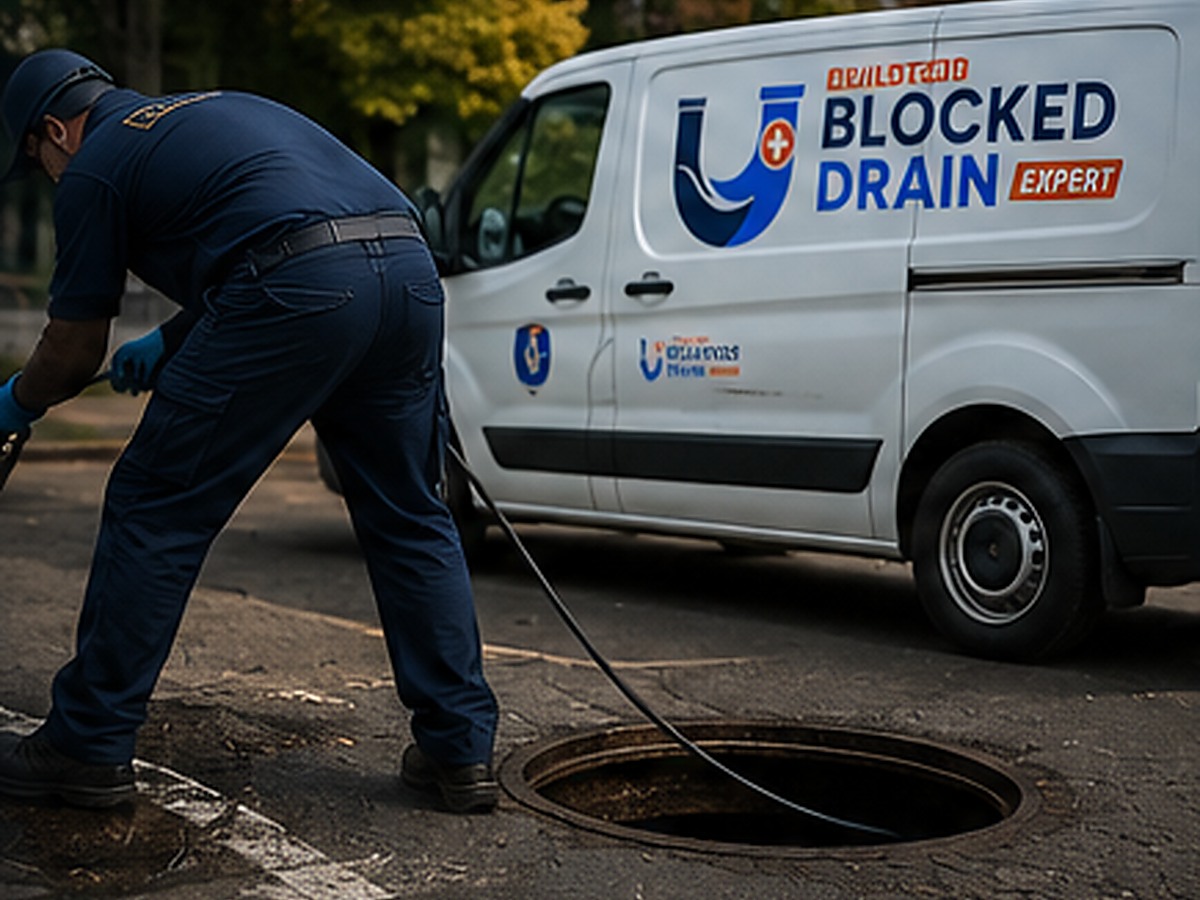 Drainage engineer carrying out on-site drain clearance work